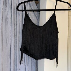 Black Fringe Crop Top
